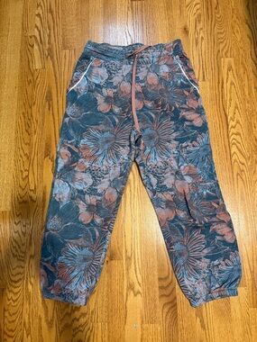 Floral Drawstring Joggers in Blue & Rust